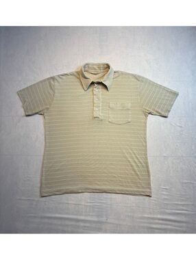 Vintage 80's Arnold Palmer Men's Beige Striped Polo Shirt